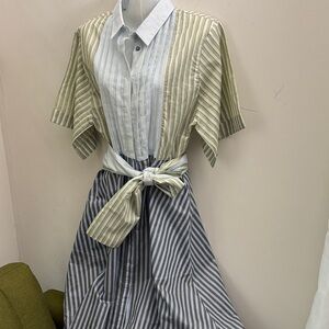 Tela Striped Dress in White and Tan